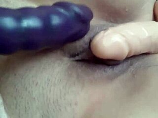 me frottin my big pussy lips with two thick dildos gapin wide