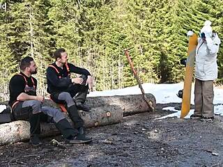 Sexy Snowboarder Brittany Bardot Takes DP Threesome From Lumberjacks Ass To Mouth