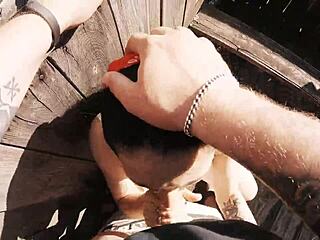 Ever had a risky facefuck in the hunting tower with cum down your throat?