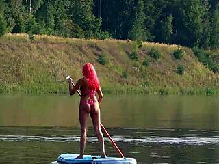 Sup Model Flaunts Pink Micro Bikini on Beach and Garden