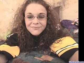 curly glasses amateur homemade dildo fucking masturbation toy ride