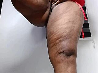 thick ebony hotwife mara exotic teases big clit pussy in see-through red lingerie moaning