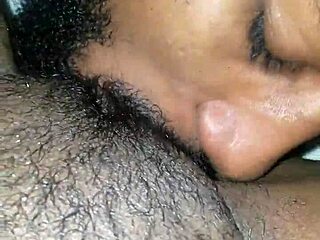 brown ebony girl has her pussy eagerly eaten out close up