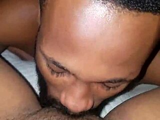 brown ebony girl has her pussy eagerly eaten out close up