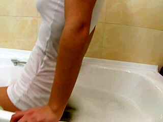 pretty shaved teen lara max fingers wet pussy in steamy bath