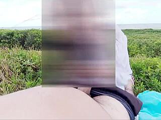 Juicy Brunette Beach Creampie Voyeur Lick Fest