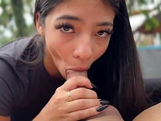 Skinny Latina Gives Public Blowjob Footjob Huge Cock Pov