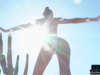 Tiny latina teen model Katherinne Sofia strips petite body outdoors for Playboy