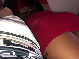 stepdaughter masturbates with sex toy eyeing her ass on bed