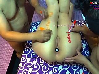 big tits latina milf whore danna's ass marked with cum while sucking cock