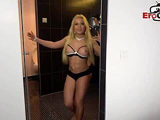 Busty Blonde Babe Perfect Silicone Tits Seduce Locker Room Cock Cumshot