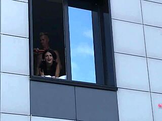 Fucking Petite Brunette Neighbor While Others Watch Her Small Tits Bounce