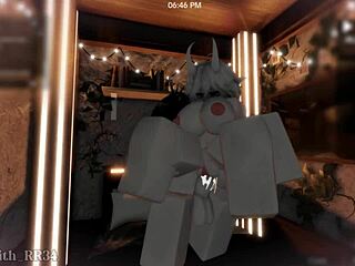 Demon girl bent over after game play begs for monster creampie doggystyle