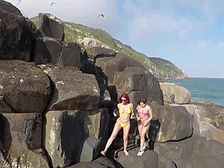secret menage unfolds on seaside rocks in florianopolis gay bareback