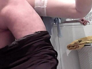 Lover Pounds Wife's Pussy Doggystyle on Washing Machine Creampie After Shower