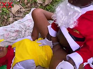 african santa pounds friend's stepdaughter wet pussy in bush new year