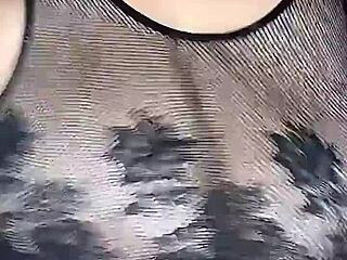 Fucking Huge Natural Tits Through Mesh Body Stockings