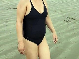 On vacation, I flash my huge tits publicly while hubby watches our beach cuckold fun unfold