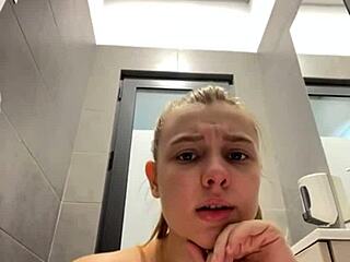 Horny teen 18 plus masturbates big tits pussy in changing room until squirting orgasm hard