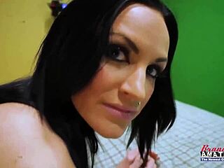 bewitching petite brunette carmen milks cock deep in her shaved backdoor ride