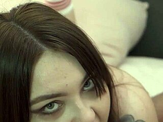 Her Pussy Drips His Cum as She Strap-On Fucks Him with Chastity Belt Blowjob