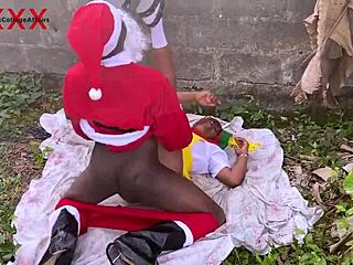 african santa pounds friend's stepdaughter wet pussy in bush new year