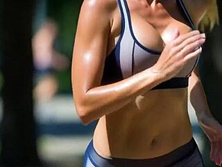 damn my huge natural tits bounce wild while jogging in park