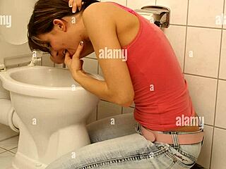 that wild puke girl fingers her wet pussy deep in bathroom chaos