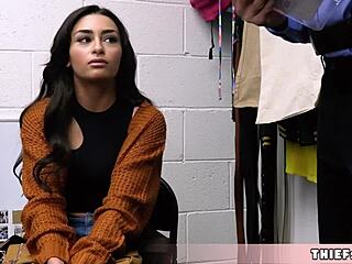 Pretty petite Vanessa caught shoplifting gets rough doggystyle pussy punish from mall cop