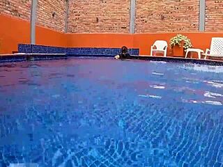 Surprised big ass mature masturbates by pool then gets rough doggystyle pussy and ass fucking in water