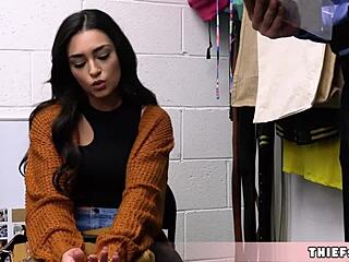 Pretty petite Vanessa caught shoplifting gets rough doggystyle pussy punish from mall cop