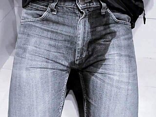 jeans soaked with pee in homemade toilet clip