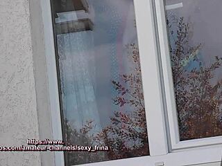 Holy crap! Taxi driver spots naked milf washing window in stockings no panties