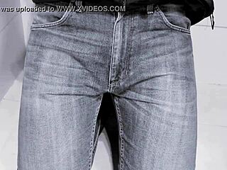 jeans soaked with pee in homemade toilet clip