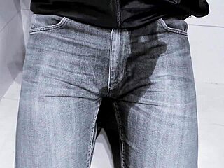 jeans soaked with pee in homemade toilet clip