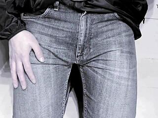 jeans soaked with pee in homemade toilet clip