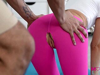 shy stepmom licks and rides young guy's throbbing cock during intense workout session