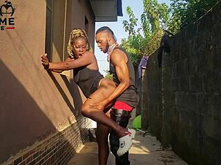 Jasmine Candy's slutty neighbor QUICKIE outdoors behind windows with neighbors