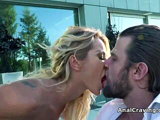 Finger Blonde's Ass While She Gags Hard On Cock Outside