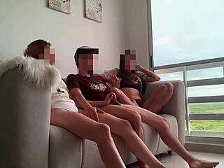 Blonde friend and brunette stepsis share my monster cock in mff threesome at home