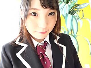 mahiro aisaka rides cowgirl in jav teasing her perky teen tits for fans