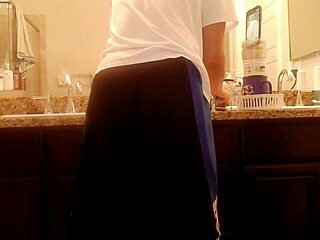 Asian Amateur Tidies Bathroom During Homemade Housework Session