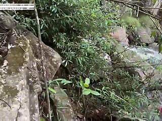 guy fucks juicy latina putinha's big ass pussy and swollen tits by the cascading waterfall