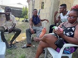 random men measure up fat asses outdoors spreading wide