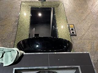 ever wonder what big tits blonde does prepping in see-through miniskirt sans panties?