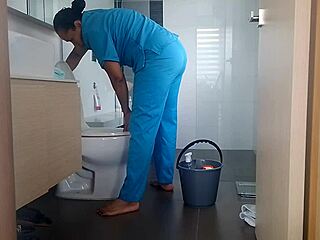 you think this chubby latina maid keeps job by cleaning or taking DOGGY DILDO deep