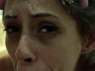 Skinny petite candie cross stares at naked cam while i roughly fuck her deep doggystyle then facial cumshot