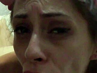 Skinny petite candie cross stares at naked cam while i roughly fuck her deep doggystyle then facial cumshot