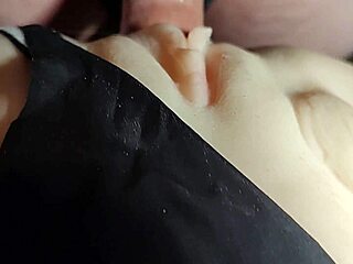 Pull aside panties and fuck her shaved pussy deep!