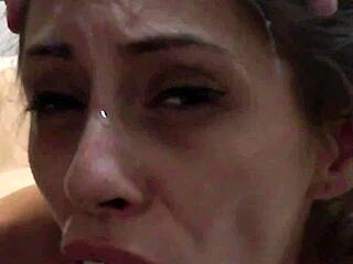 Skinny petite candie cross stares at naked cam while i roughly fuck her deep doggystyle then facial cumshot